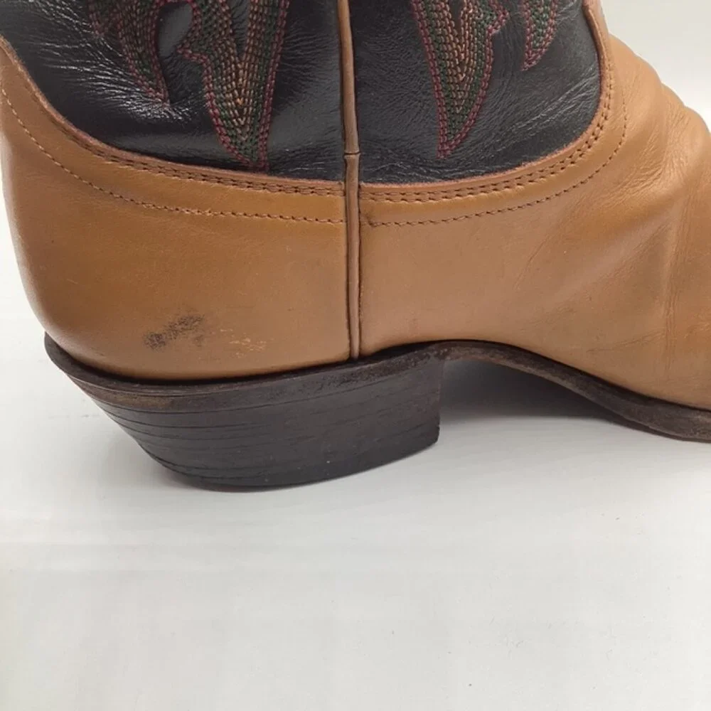Justin‎ Leather Boots Mens 9.5D Style20794 USA Vintage 1970's-1980's Tan & Black